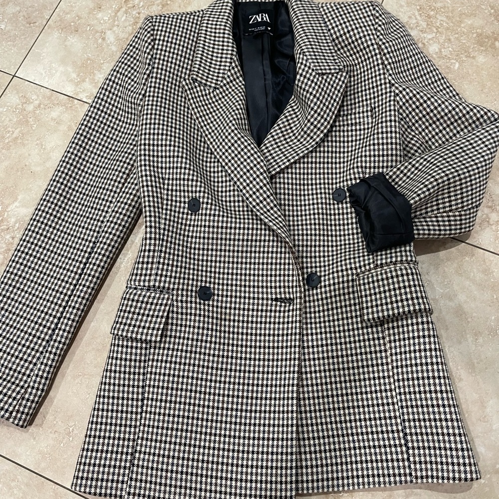 Zara plaid jacket blazer lined